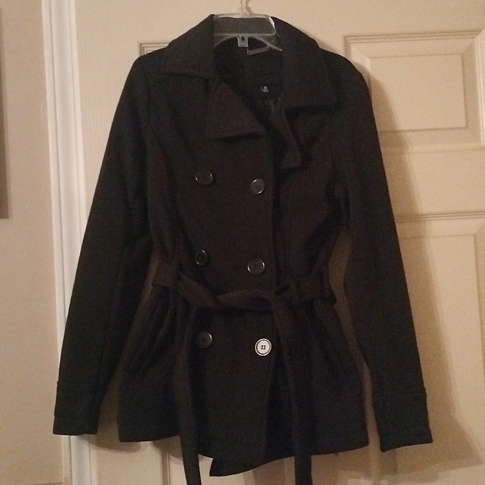 Women's black, light weight pea coat - Picture 1 of 3